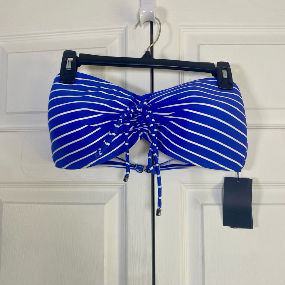 Tommy Hilifiger Bandeau Bikini Top Blue White Striped XL
